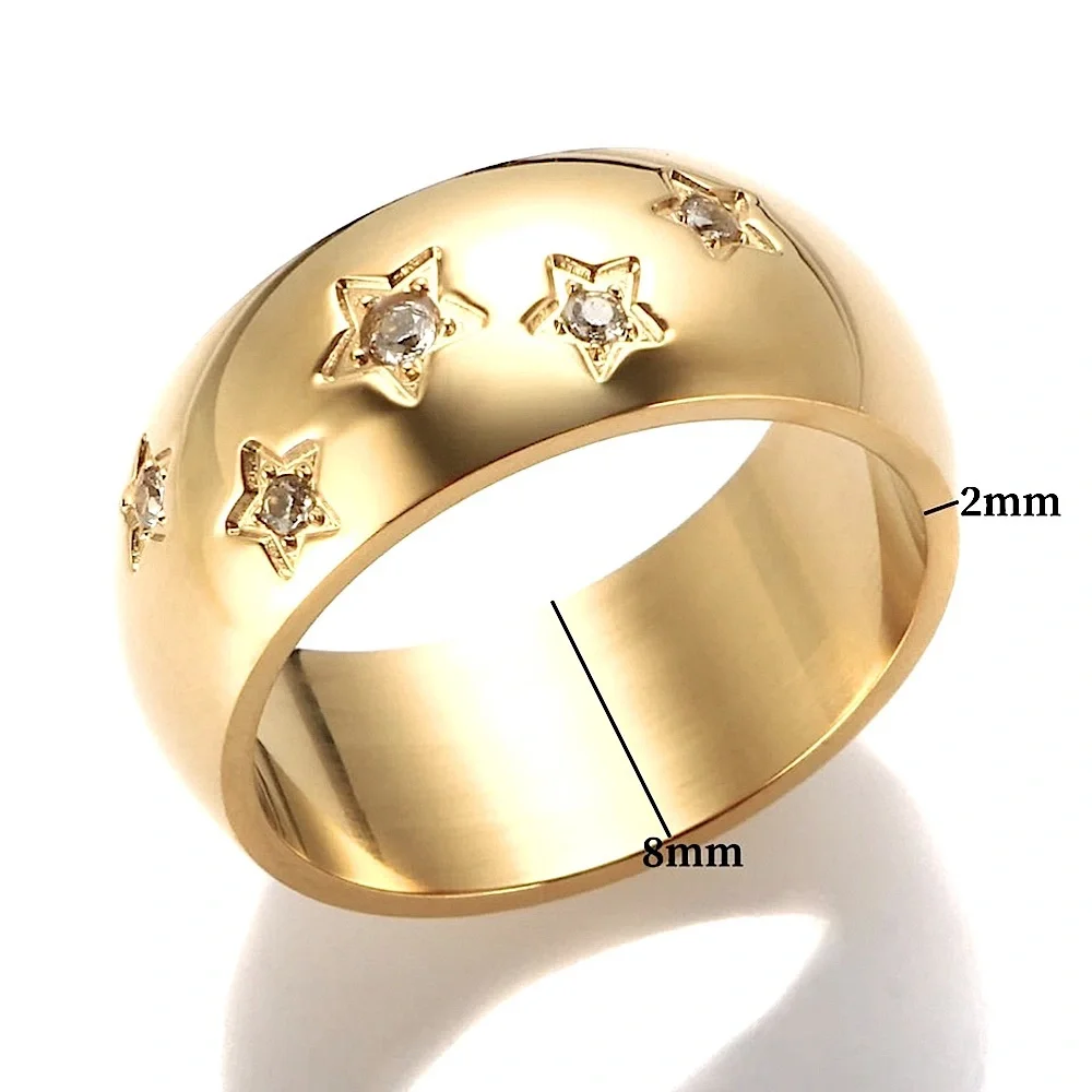 Unisex/Men’s Wide Band‎ Pave Simulated Diamond Star Gold Plated Ring, Size 8